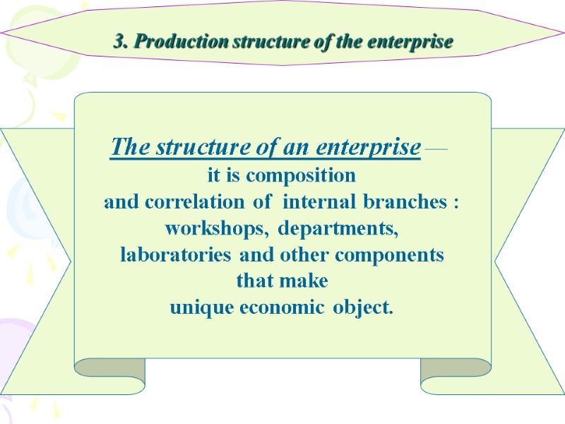 3. Production structure of the enterprise The structure of an enterprise —  it